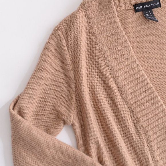 Streetwear Society Tan Open Face Long Sleeve Cardigan Size Small - Picture 9 of 14